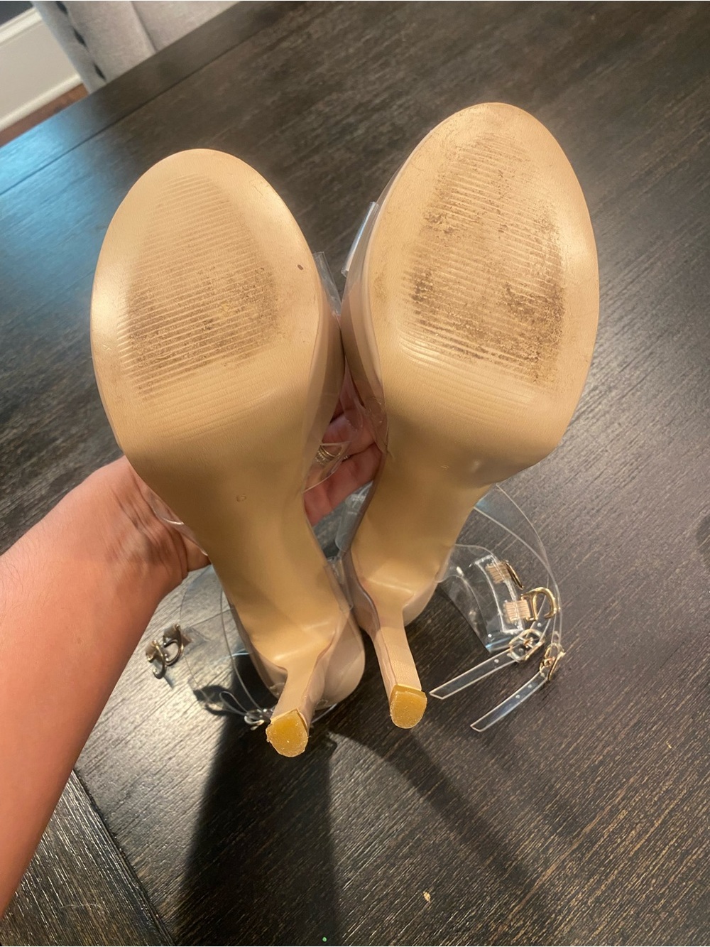 Nude Patent Platform Heels with Clear Straps - Picture 4 of 4